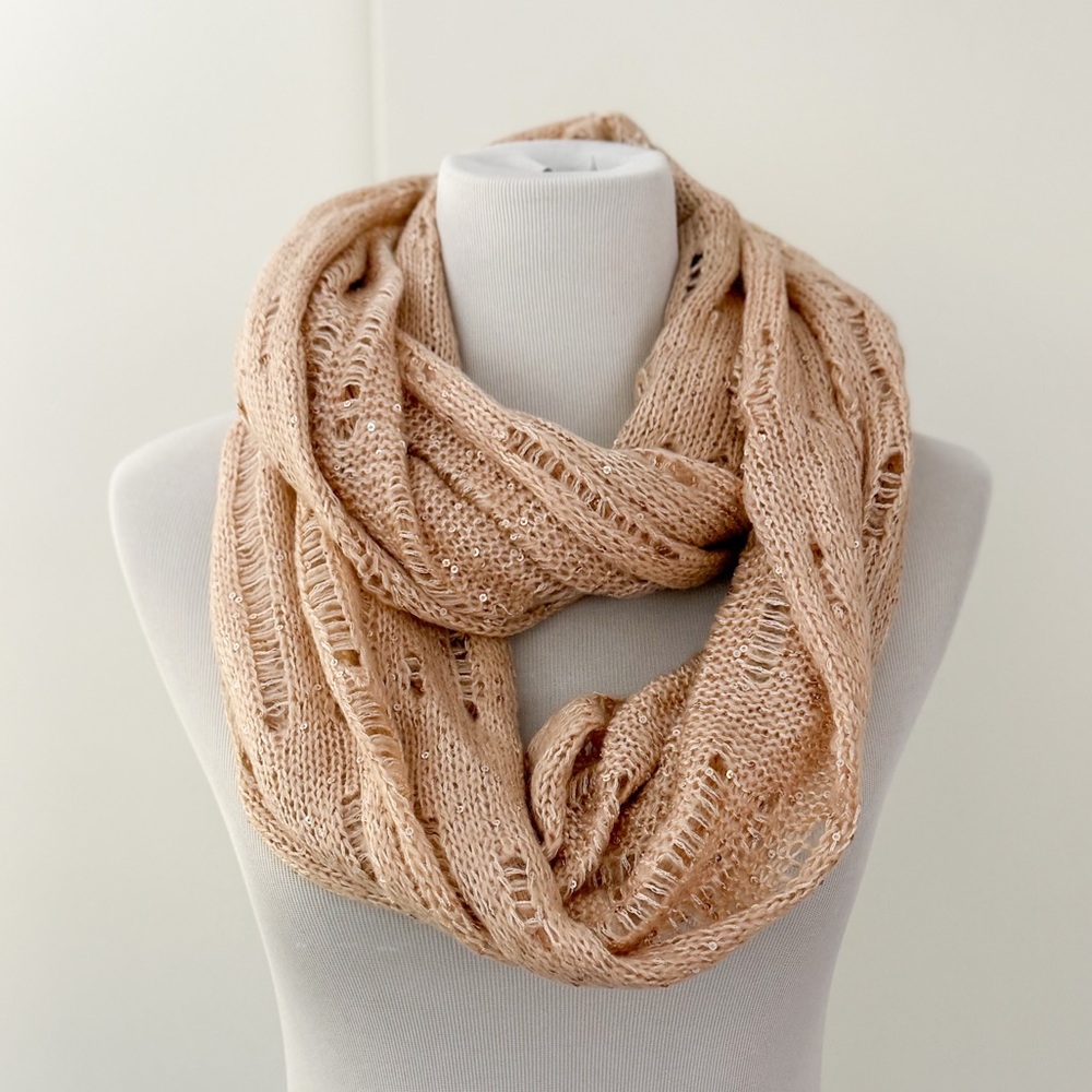 Light Pink Sequin Knit Infinity Scarf